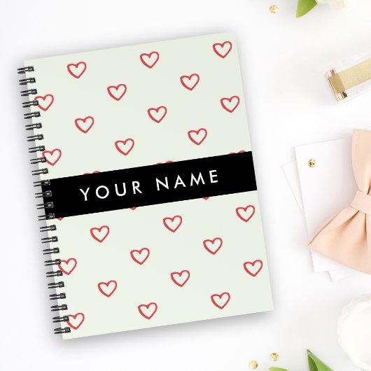 Red Hearts Pattern, Liefde, Jouw naam, Personalise Notitieboek