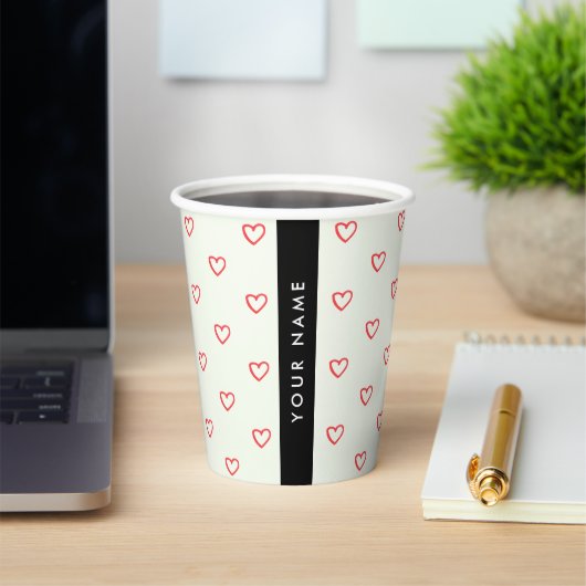 Red Hearts Pattern, Liefde, Jouw naam, Personalise Papieren Bekers (Insitu)