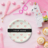 Red Hearts Pattern, Liefde, Jouw naam, Personalise Papieren Bordje (Feest)