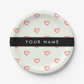 Red Hearts Pattern, Liefde, Jouw naam, Personalise Papieren Bordje (Voorkant)