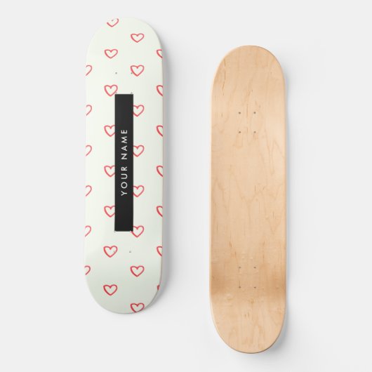 Red Hearts Pattern, Liefde, Jouw naam, Personalise Persoonlijk Skateboard (Voorkant)