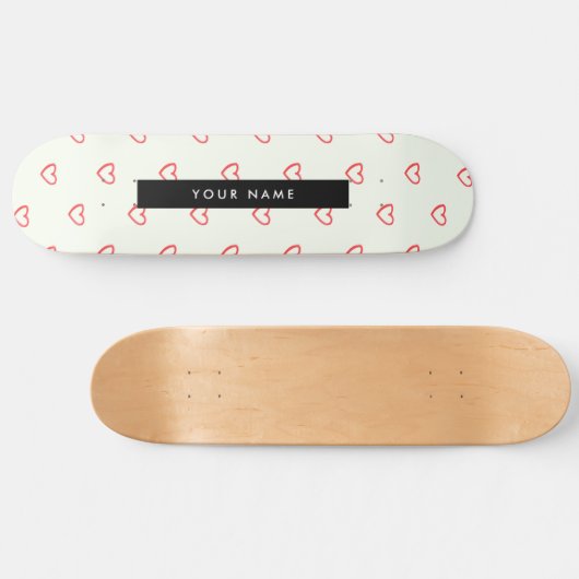Red Hearts Pattern, Liefde, Jouw naam, Personalise Persoonlijk Skateboard (Horizontaal)