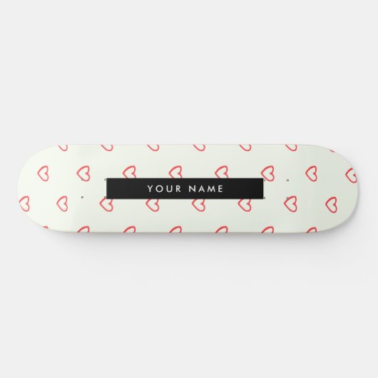 Red Hearts Pattern, Liefde, Jouw naam, Personalise Persoonlijk Skateboard (Horizontaal)