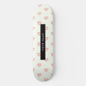 Red Hearts Pattern, Liefde, Jouw naam, Personalise Persoonlijk Skateboard (Voorkant)