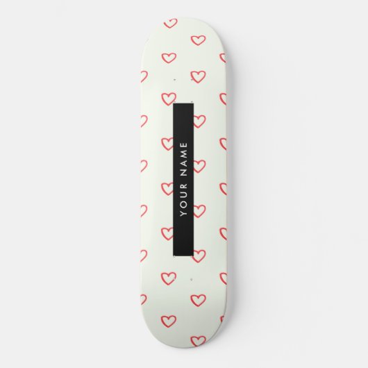 Red Hearts Pattern, Liefde, Jouw naam, Personalise Persoonlijk Skateboard (Voorkant)