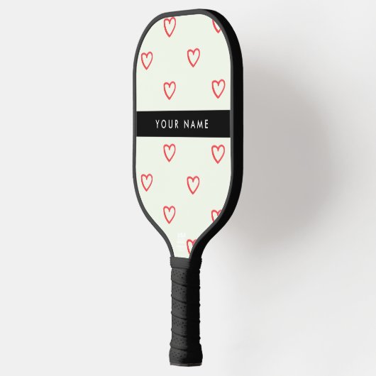 Red Hearts Pattern, Liefde, Jouw naam, Personalise Pickleball Paddle (Links)