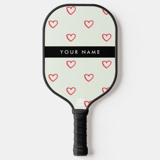 Red Hearts Pattern, Liefde, Jouw naam, Personalise Pickleball Paddle (Voorkant)