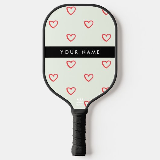 Red Hearts Pattern, Liefde, Jouw naam, Personalise Pickleball Paddle (Achterkant)