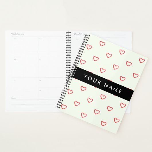 Red Hearts Pattern, Liefde, Jouw naam, Personalise Planner (Display)