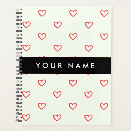 Red Hearts Pattern, Liefde, Jouw naam, Personalise Planner (Voorkant)