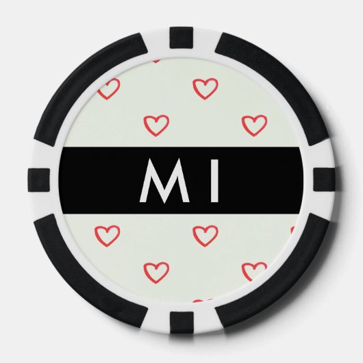 Red Hearts Pattern, Liefde, Jouw naam, Personalise Poker Chips (Voorkant)