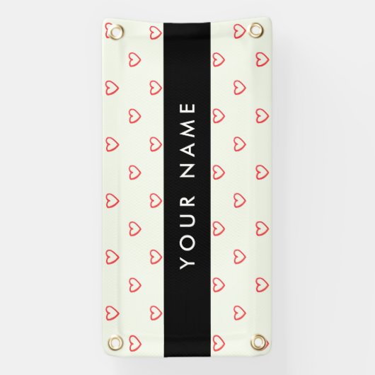 Red Hearts Pattern, Liefde, Jouw naam, Personalise Spandoek (Verticaal)
