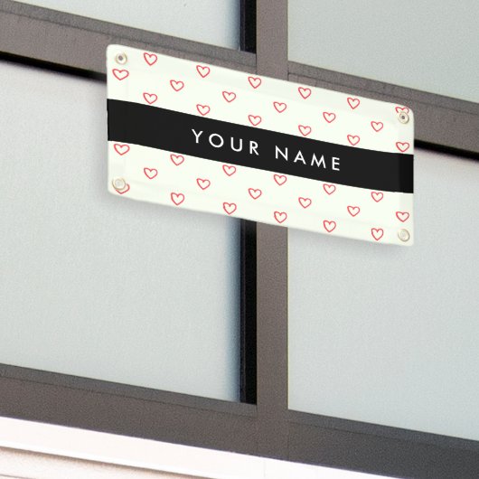 Red Hearts Pattern, Liefde, Jouw naam, Personalise Spandoek (Buitenkant Gebouw)