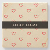 Red Hearts Pattern, Liefde, Jouw naam, Personalise Stenen Onderzetter (Voorkant)