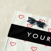 Red Hearts Pattern, Liefde, Jouw naam, Personalise Strandlaken (In situ)