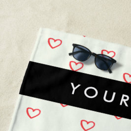 Red Hearts Pattern, Liefde, Jouw naam, Personalise Strandlaken