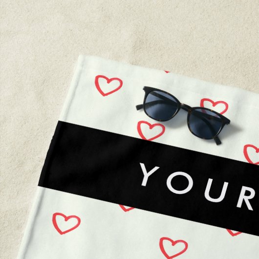 Red Hearts Pattern, Liefde, Jouw naam, Personalise Strandlaken (In situ)