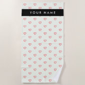 Red Hearts Pattern, Liefde, Jouw naam, Personalise Strandlaken (Voorkant)