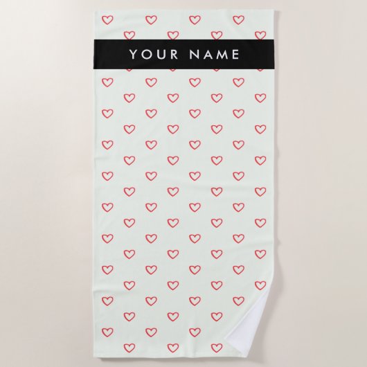 Red Hearts Pattern, Liefde, Jouw naam, Personalise Strandlaken (Voorkant)