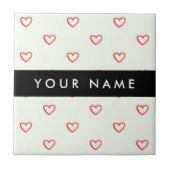 Red Hearts Pattern, Liefde, Jouw naam, Personalise Tegeltje (Voorkant)
