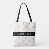 Red Hearts Pattern, Liefde, Jouw naam, Personalise Tote Bag (Achterkant)