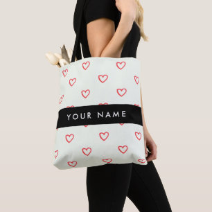 Red Hearts Pattern, Liefde, Jouw naam, Personalise Tote Bag