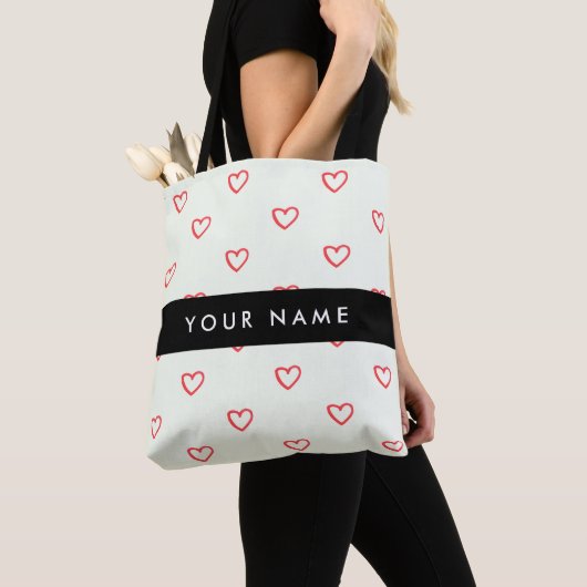Red Hearts Pattern, Liefde, Jouw naam, Personalise Tote Bag (Dichtbij)