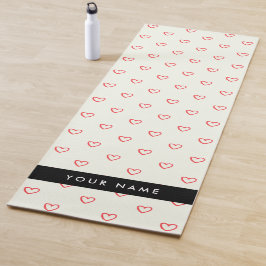 Red Hearts Pattern, Liefde, Jouw naam, Personalise Yogamat