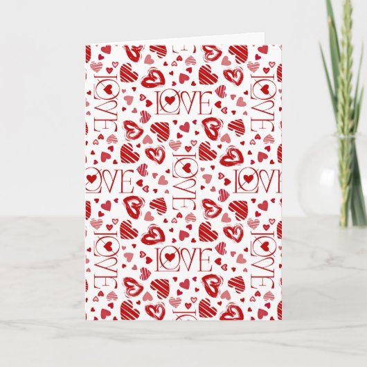 Red Hearts Pattern Love Script Happy Valentine's Kaart (Voorkant)