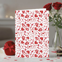 Red Hearts Pattern Love Script Happy Valentine's Kaart