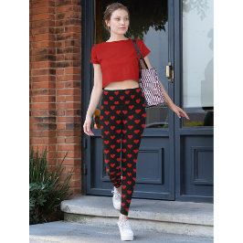 Red Hearts Pattern Love Zwart Mode Yoga Workout Leggings