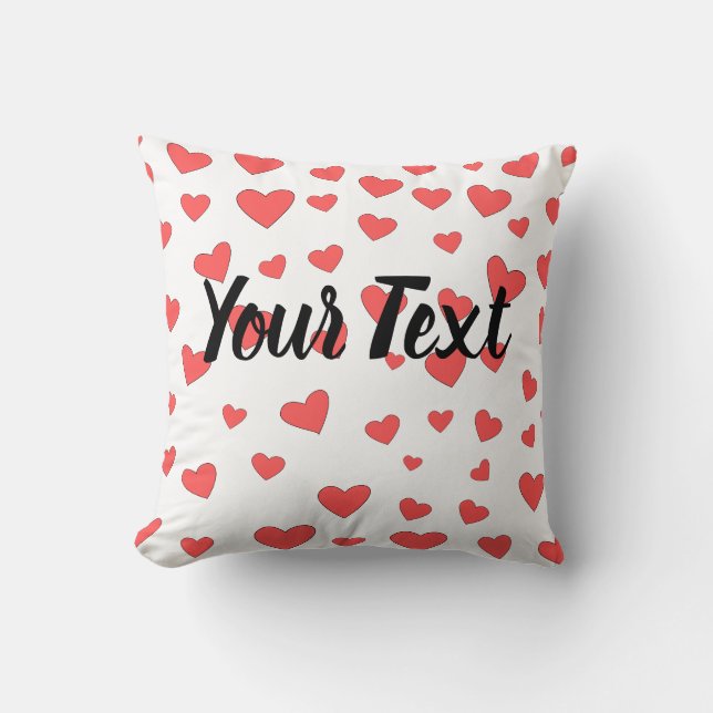 Red Hearts Pattern met aangepaste naam Kussen (Voorkant)