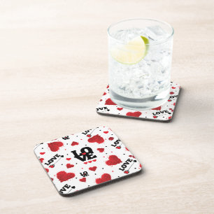 Red Hearts Pattern Valentijnsdag Bier Onderzetter