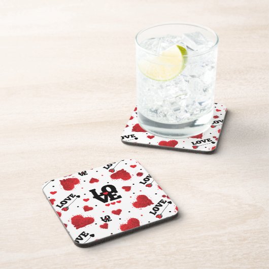 Red Hearts Pattern Valentijnsdag Bier Onderzetter (Rechterzijde)
