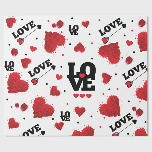 Red Hearts Pattern Valentijnsdag Cadeaupapier (Vlak)
