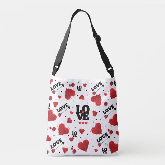 Red Hearts Pattern Valentijnsdag Crossbody Tas (Achterkant)