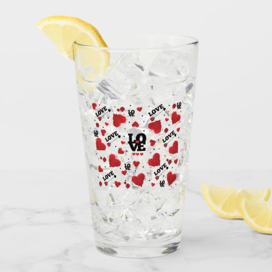 Red Hearts Pattern Valentijnsdag Glas (Voorkant ijs)