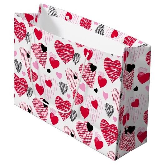 Red Hearts Pattern Valentijnsdag Groot Cadeauzakje (Voorkant Gekanteld)