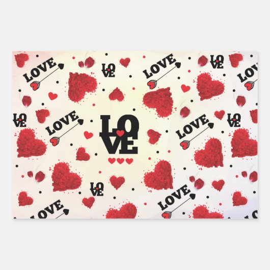 Red Hearts Pattern Valentijnsdag Inpakpapier Vel (Voorkant 3)