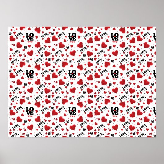 Red Hearts Pattern Valentijnsdag Poster (Voorkant)