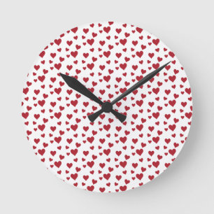 Red Hearts Pattern Valentijnsdag Ronde Klok