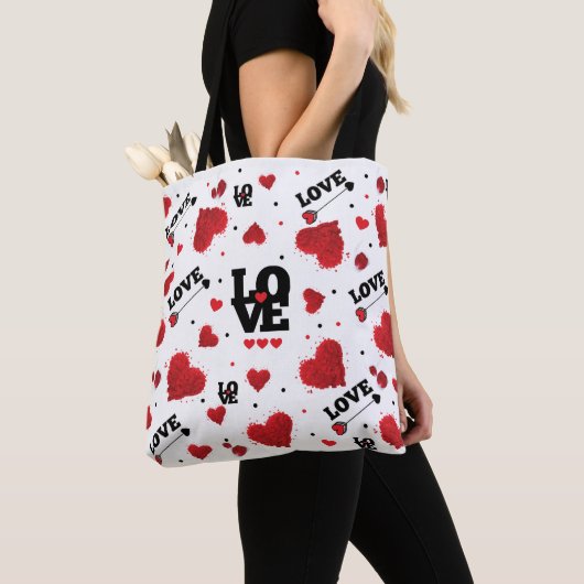 Red Hearts Pattern Valentijnsdag Tote Bag (Dichtbij)