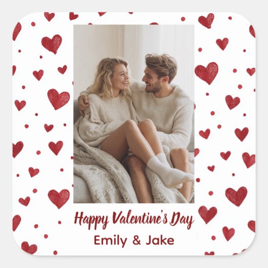 Red Hearts Pattern Valentine's Day Custom Sticker (Voorkant)