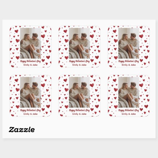 Red Hearts Pattern Valentine's Day Custom Sticker (Vel)