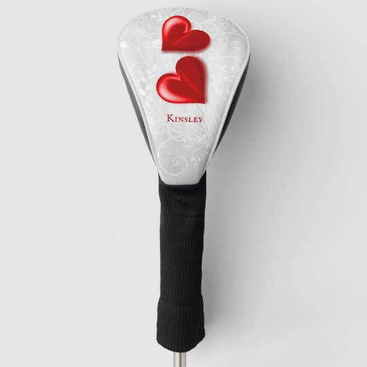 Red Hearts Personalized Golf Head Hoesje Golfheadcover (Voorkant)