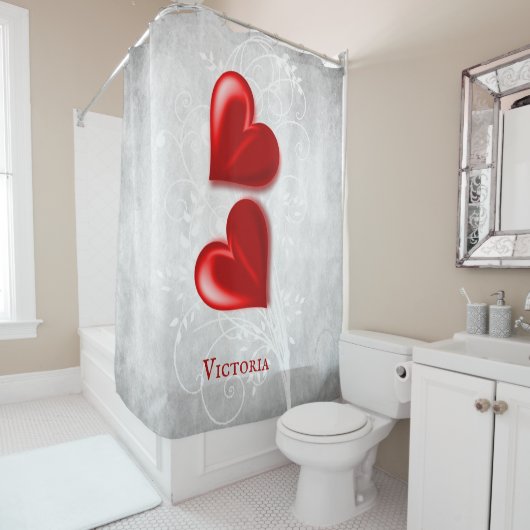 Red Hearts Personalized Shower Curtain Douchegordijn (In situ)
