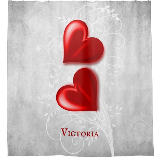 Red Hearts Personalized Shower Curtain Douchegordijn (Voorkant)