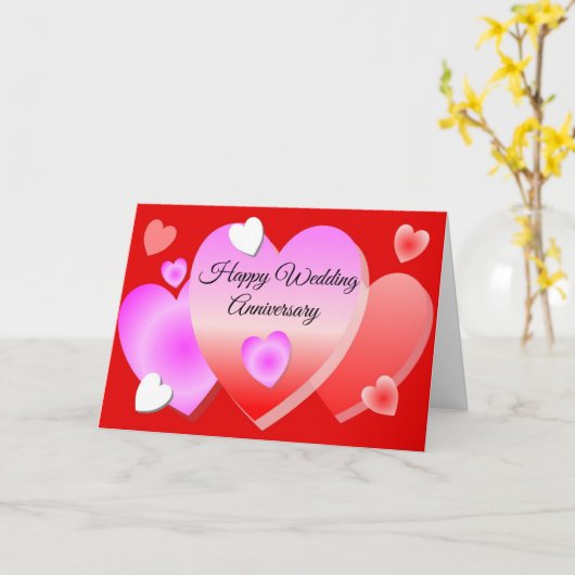 Red Hearts Personalized Wedding Jubileum Kaart (Gele Bloem)