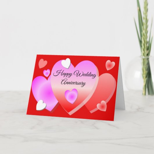 Red Hearts Personalized Wedding Jubileum Kaart (Voorkant)