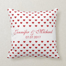 Red Hearts Persoonlijke namen en datumhuwelijk Kussen